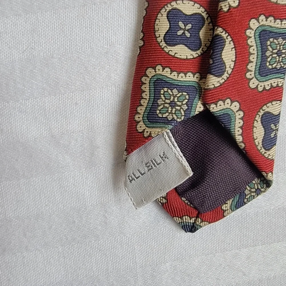 Pair Of Mens 100% Silk Ties. Red Blue Gold. Lord And Taylor. Italian Silk